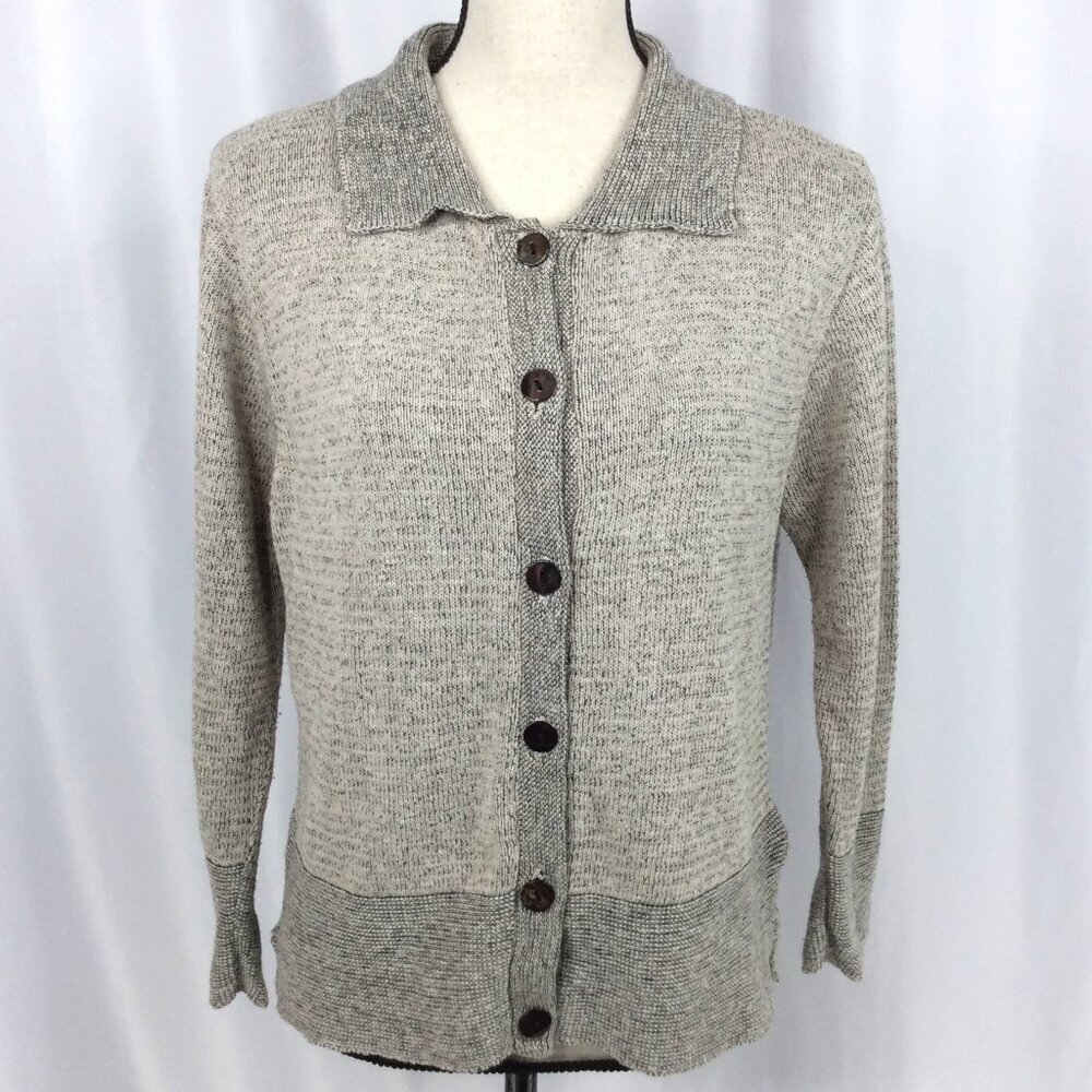United Knitwear Co Cardigan Sweater Womens Size Small Beige‎ Cotton Linen Blend